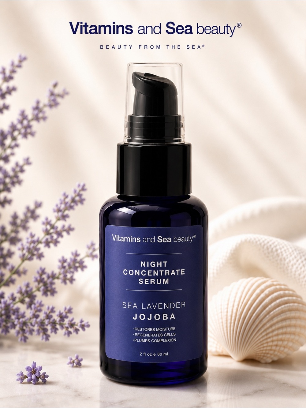 Vitamins and Sea Beauty Night Concentrate Serum Sea Lavender Jojoba 2 oz NEW